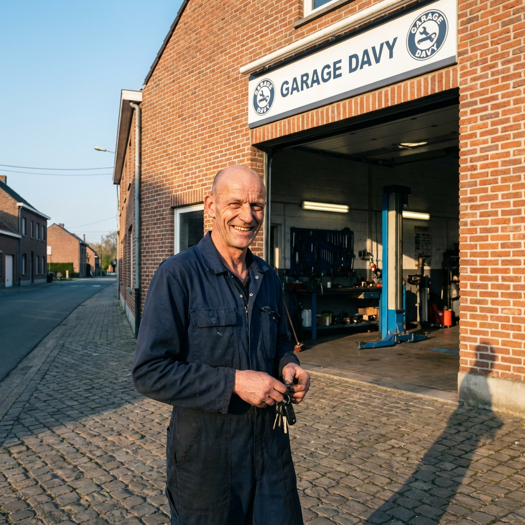 Davy Renard voor zijn werkplaats in Sint-Truiden