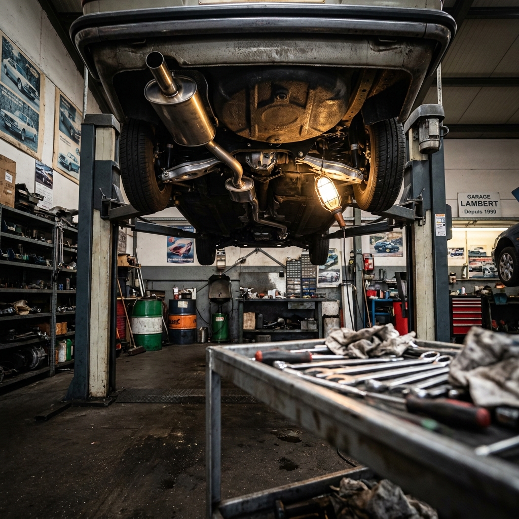 Wagen op de brug met Davy eronder aan het werk