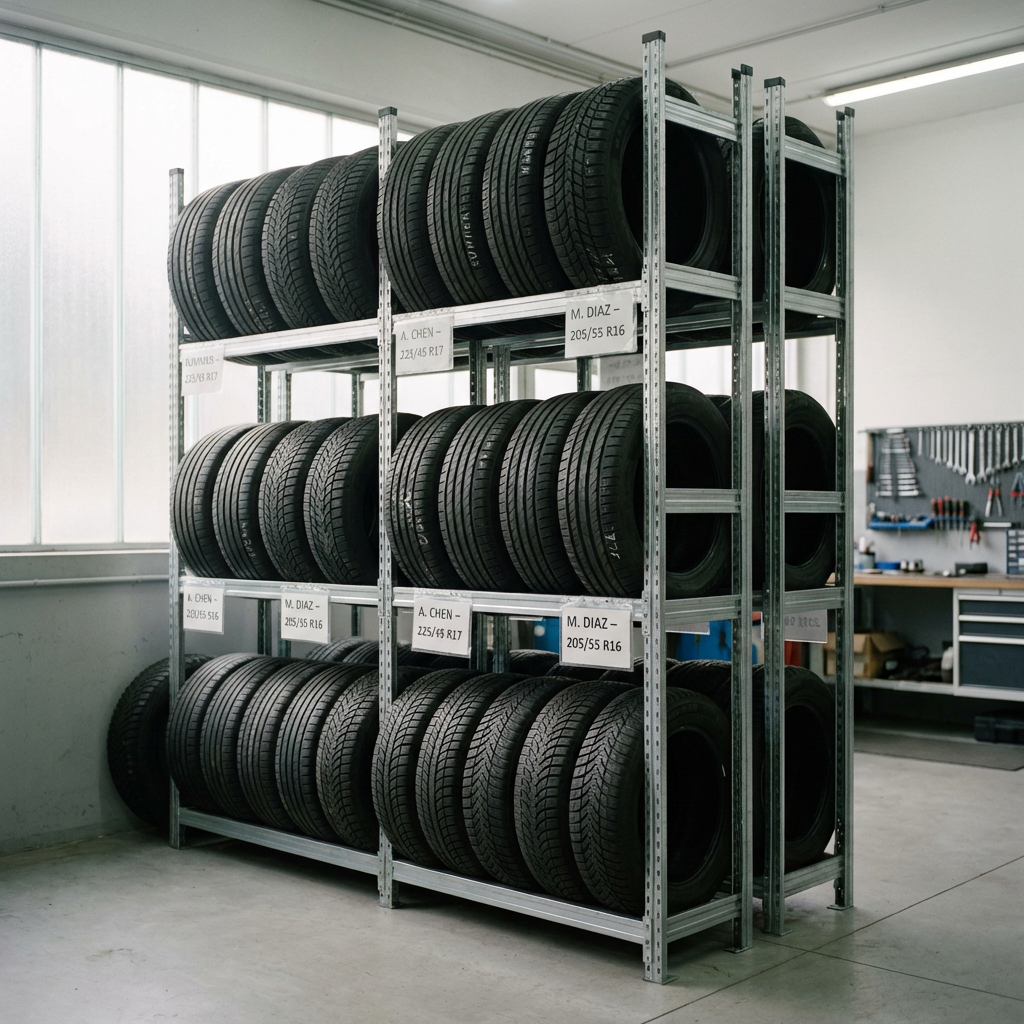 Banden-rek met seizoensbanden